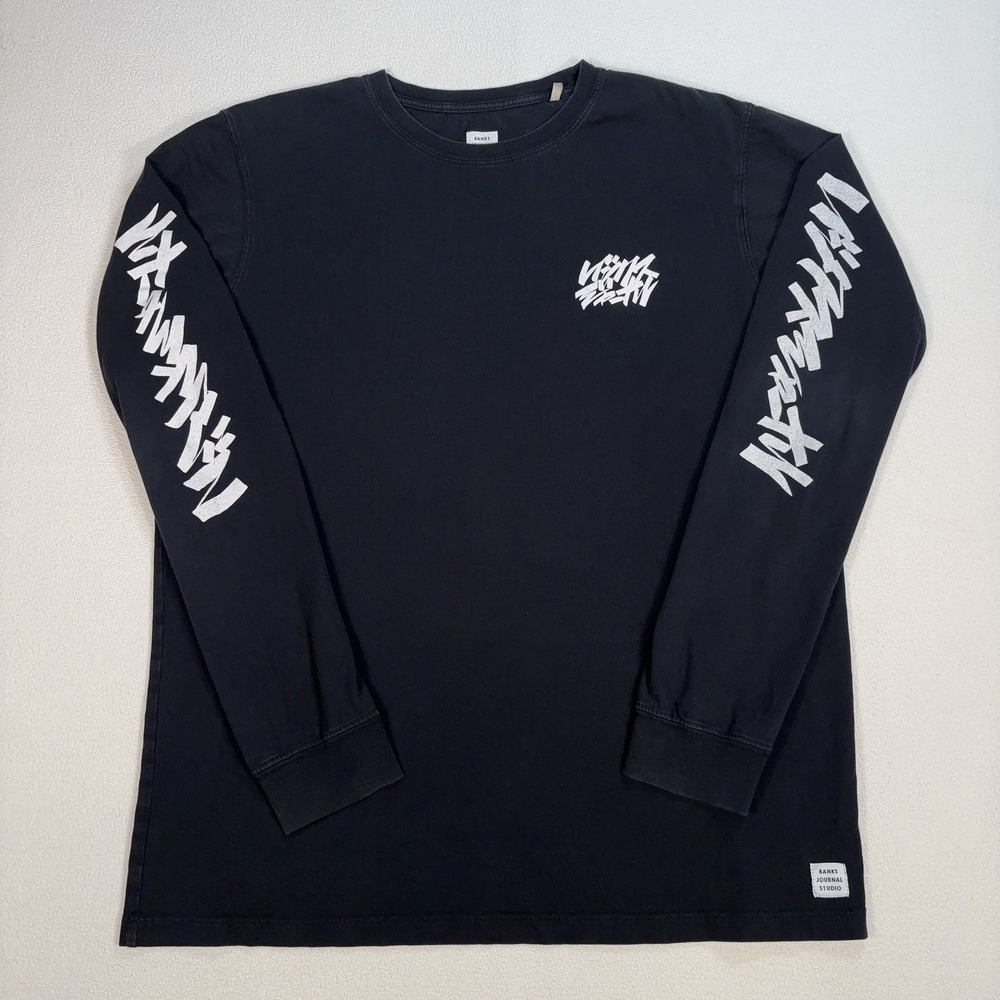 Banks Journal Dunkwell T-Shirt‎ Men's M Black Organic Cotton Spellout Logo